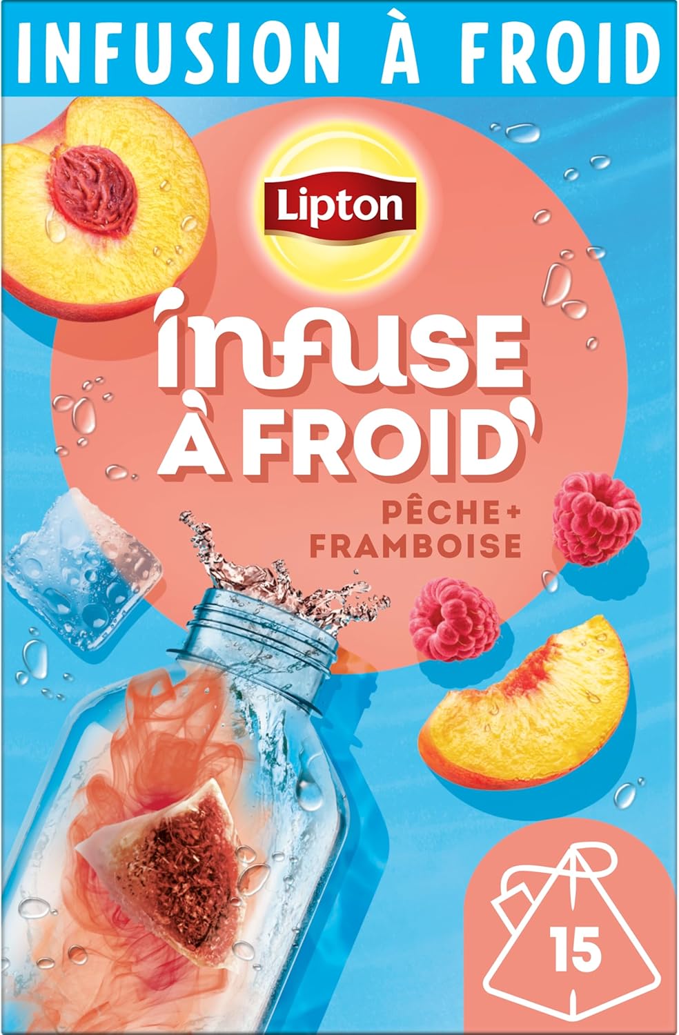 Infuse à Froid Pêche Framboise, eau froide infusée, eau aromatisée, à emporter partout, 15 sachets Pyramid