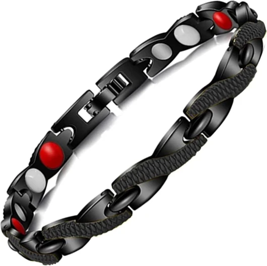 Bracelet Magnetique Femme, Aimant en Néodyme de Terre Rare, Bijou Aimanté Inoxydable, Ultra Résistant, Réglage avec Un Outil de Dimensionnement - WINFOX777 (noir)