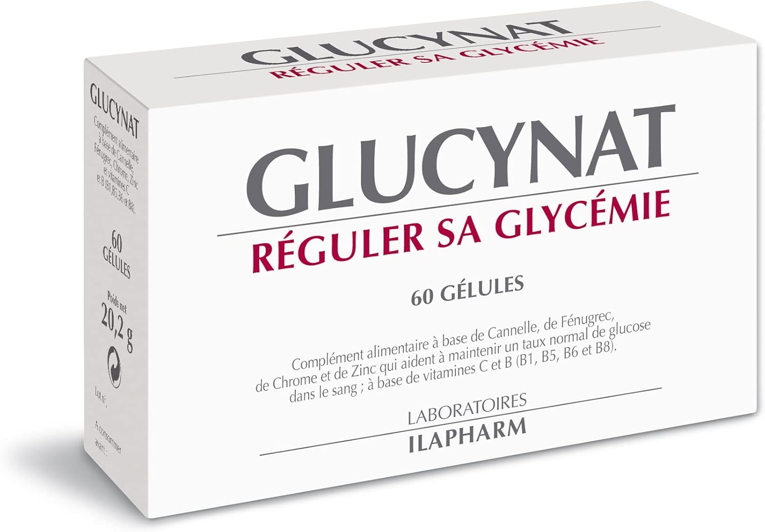 GLUCYNAT- Une formule innovante pour réguler sa glycémie - Boîte de 60 gélules - 22,6 g 1 unité (Lot de 1)