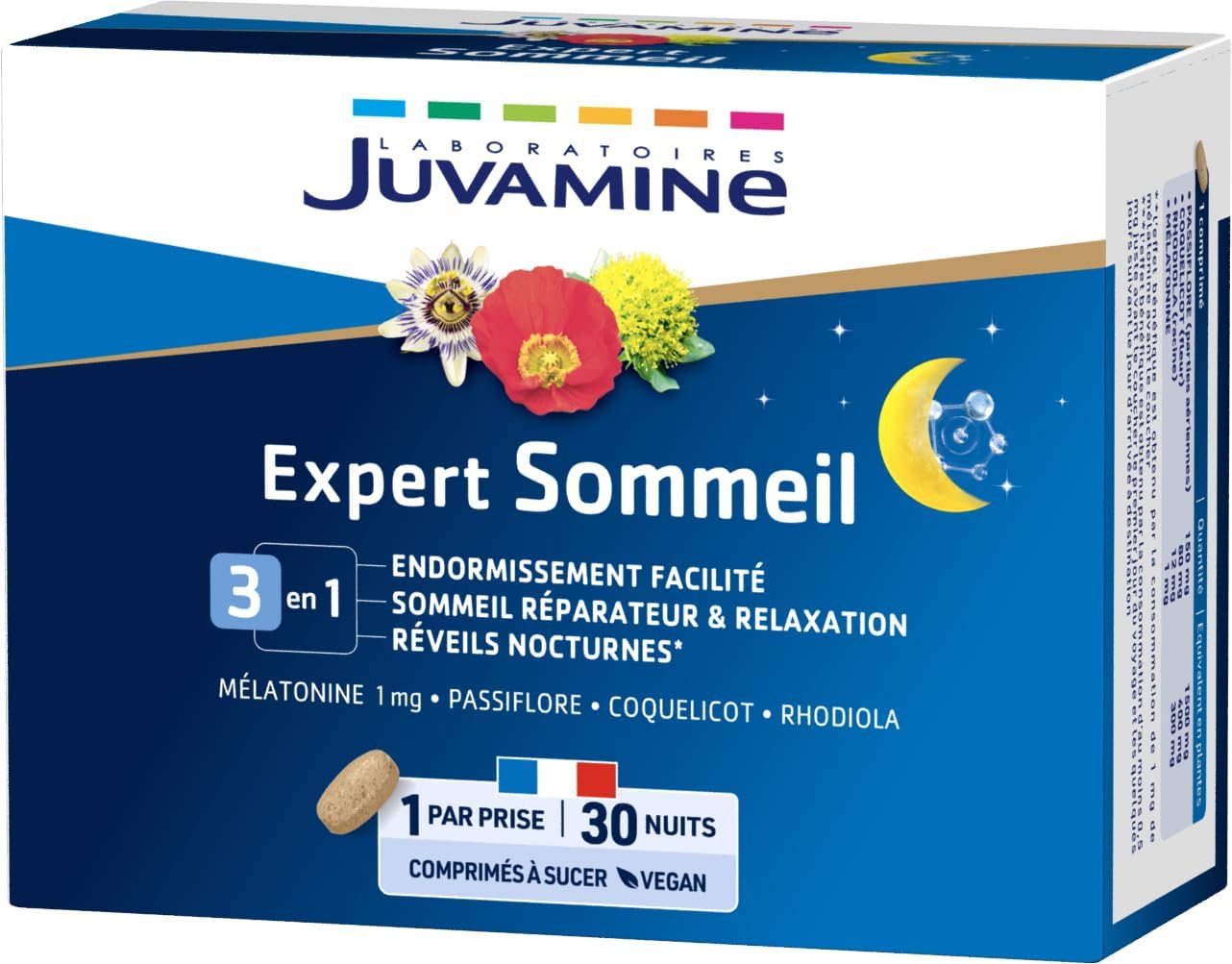 Sommeil 3 en 1 Mélatonine + 3 Plantes - Détente et Sommeil de Qualité - 30 Comprimés à sucer