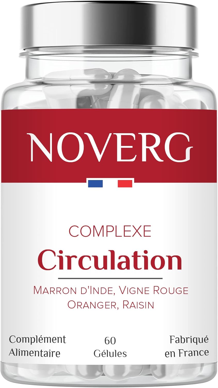 Circulation Sanguine - Jambes Lourdes, Chevilles Gonflées - Drainant pour Jambes Légères - Marron d'Inde, Vigne Rouge, Oranger, Raisin - Vegan - 60 Gélules pour 30 Jours - Fabriqué en France