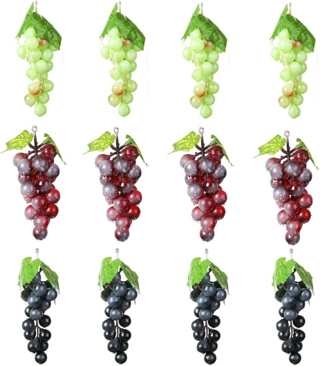 Molyorch 12 Pièces Raisins Grappes DéCorative, Raisins Artificiel Réalistes, Raisins en Plastique, pour Décoration de Vin, Appui Verticaux Artificiels de Fruit (Vert&Fuchsia&Noir)