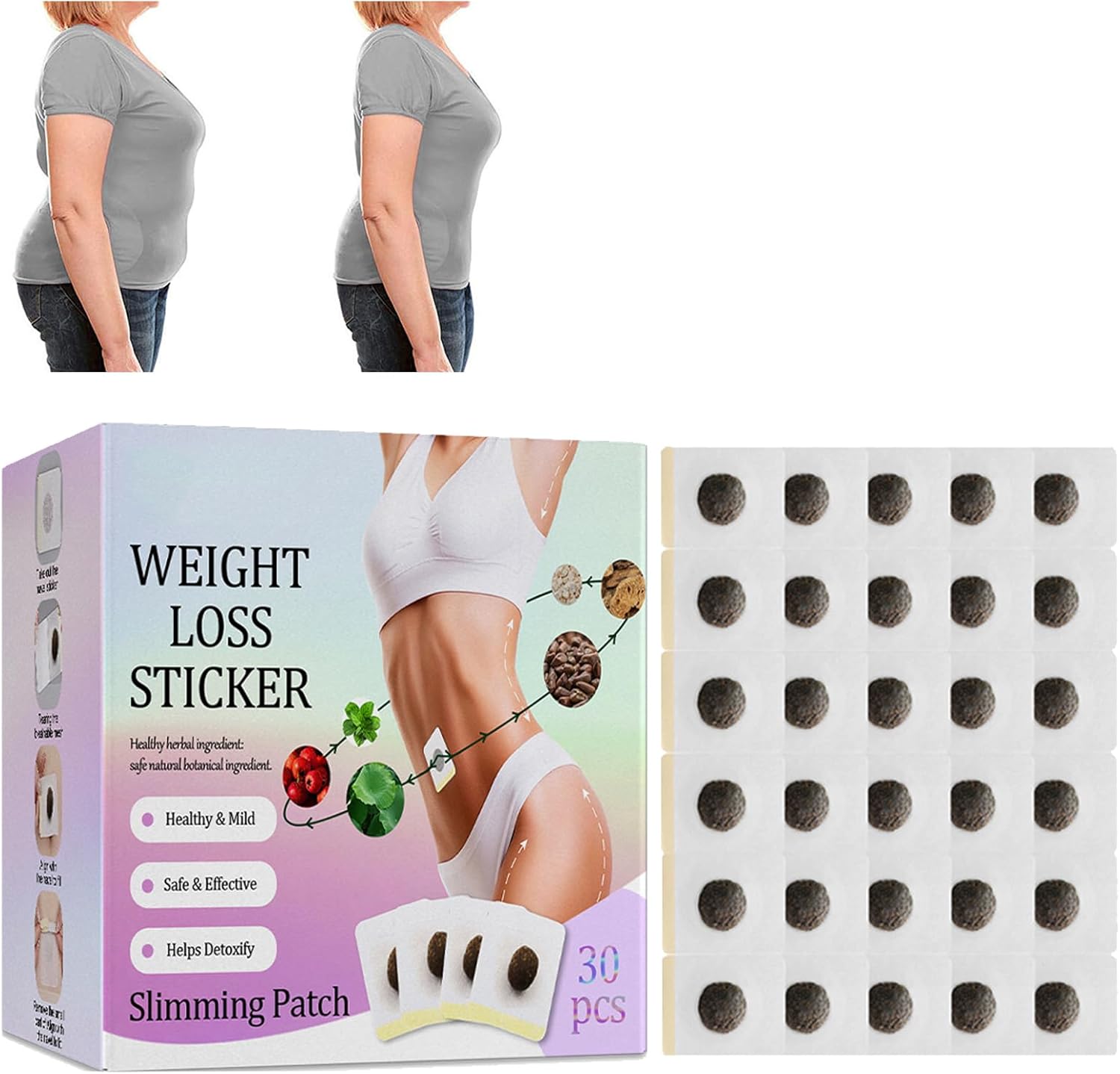 Patch Brûle-Graisse,Minceur Patch,Patch Ventre Amincissant,Patch Amincissant pour le Ventre,Perte de Poids Anti Cellulite Patch,Patch Rapide Pour le Ventre de Bière,Brûleur de Graisse Naturelle,30PC