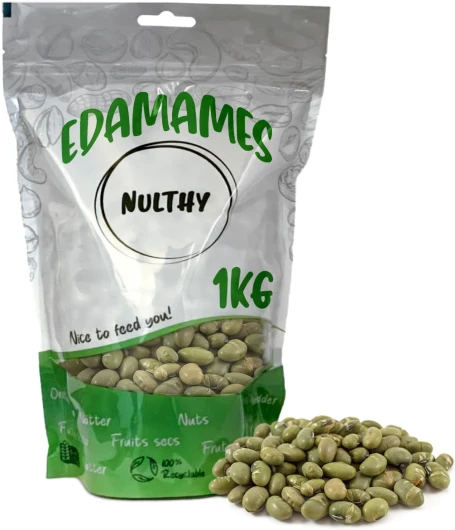 NULTHY - 1Kg Edamame Tostado - Feves Grillées, Salées, Snack Sain et Riche en Protéines, Edamame Croquant, Graine de Soja, Fèves, Idéal pour Collations & Apéritifs, Faible en Calories
