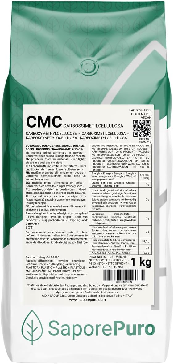 Saporepuro CMC 1 kg - utilisé pour modeler la pâte à sucre - colle alimentaire - pour créer des gels - pour la crème glacée
