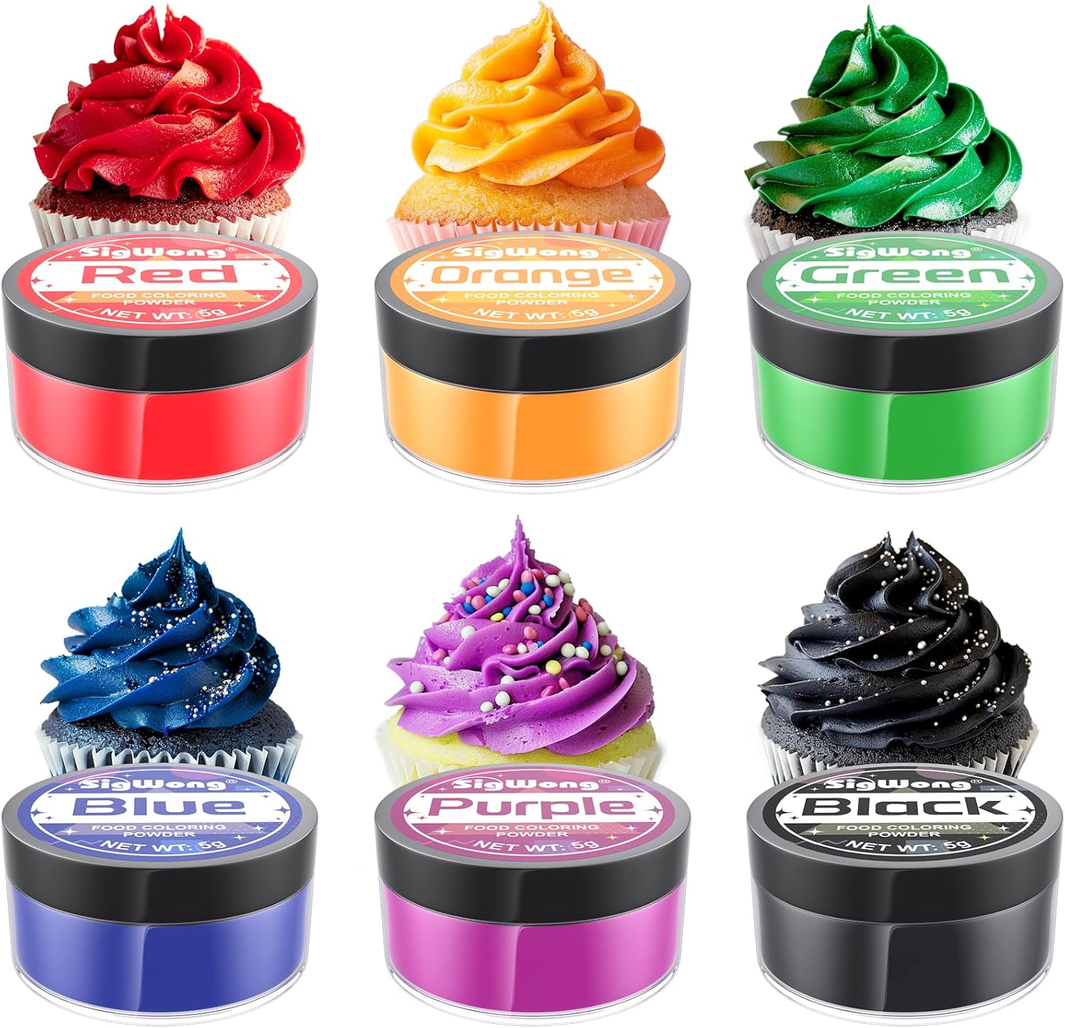 Colorant Alimentaire Poudre - 6 Couleurs Colorant Alimentaire pour Decoration Gateau Comestible, Concentré Nourriture Dye pour Cuisson, Décoration, Fondants, Glaçage-Vegan, 5g/Chacun