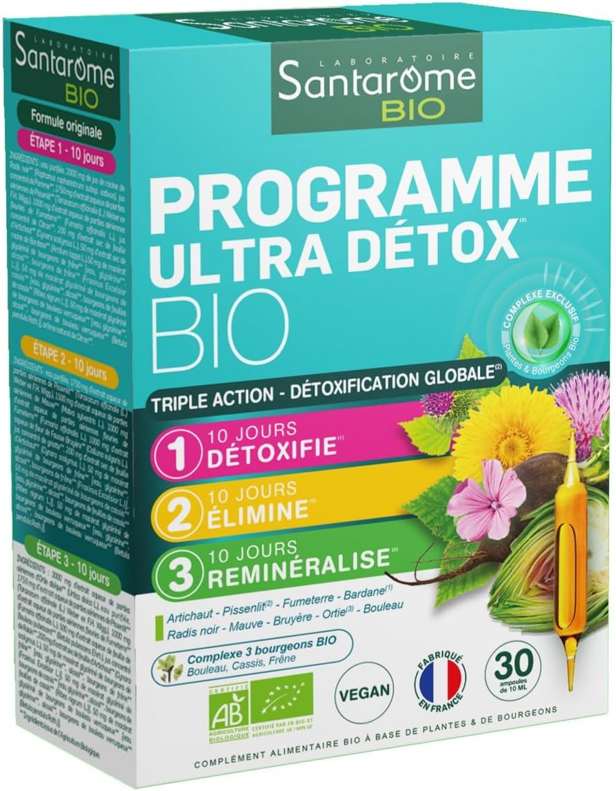 Programme Ultra - Complément Alimentaire - Détoxe, Elimine, Reminéralise - A base de plantes - Artichaut, Radis Noir, Bardane - Cure 1 mois - Végan - Made In France Programme Ultra-Détox