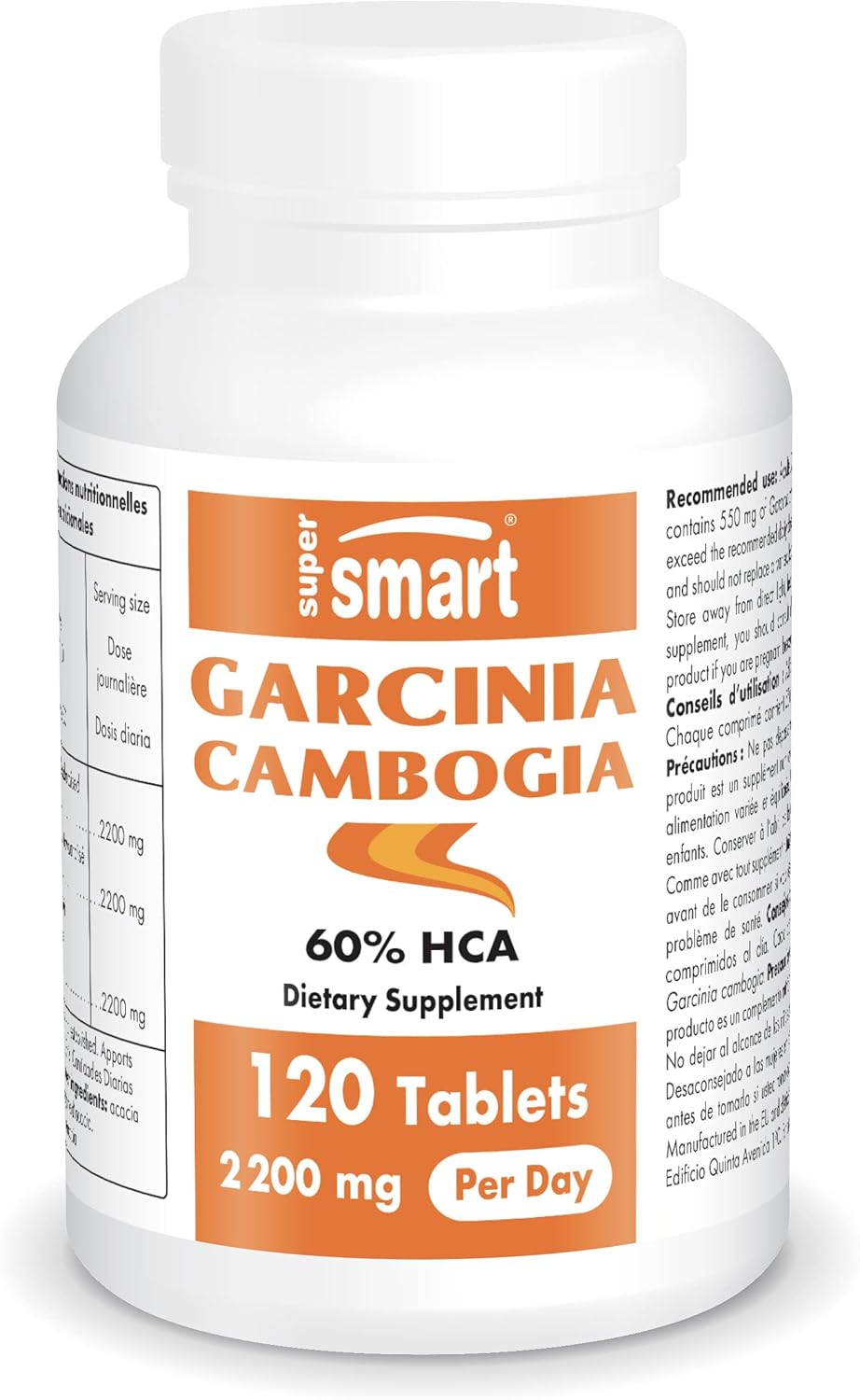 Garcinia Cambogia 550 mg - Extrait de Garcinia Cambogia Standardisé à 60% d’Acide Hydroxycitrique - Minceur - Aide à Atteindre plus Vite le Sentiment de Satiété - Sans OGM - 120 Comprimés