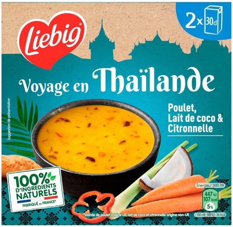 Générique Soupe Liebig Voyage en Thaïlande Poulet, Lait de Coco et Citronnelle x2-30cl - Exotique et Réconfortant, Inspiré de l'Asie - - Le Lot De 3
