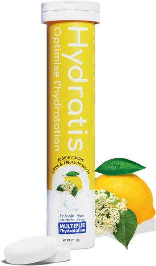 Pastilles Effervescentes Citron/Fleur de Sureau - Optimise l'Hydratation - Riche en Minéraux - Faible en Sucre - Goûts Légers - Sport, Crampes, Récupération - 20 Pastilles Citron Fleur de Sureau