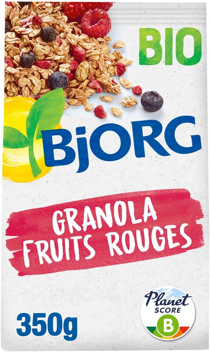 Céréales Bio Granola Fruits Rouges - Aux Céréales Complètes - Sans Huile de Palme - Riche en Fibres - Pour Le Petit Déjeuner - 6 Sachets de 350 g