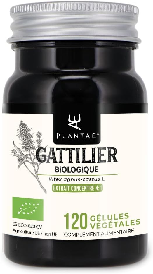 Gattilier Bio (Vitex agnus-castus) * Plantae * 120 gélules végétales * Concentré de fruit de gattilier * Participe à la régulation hormonale