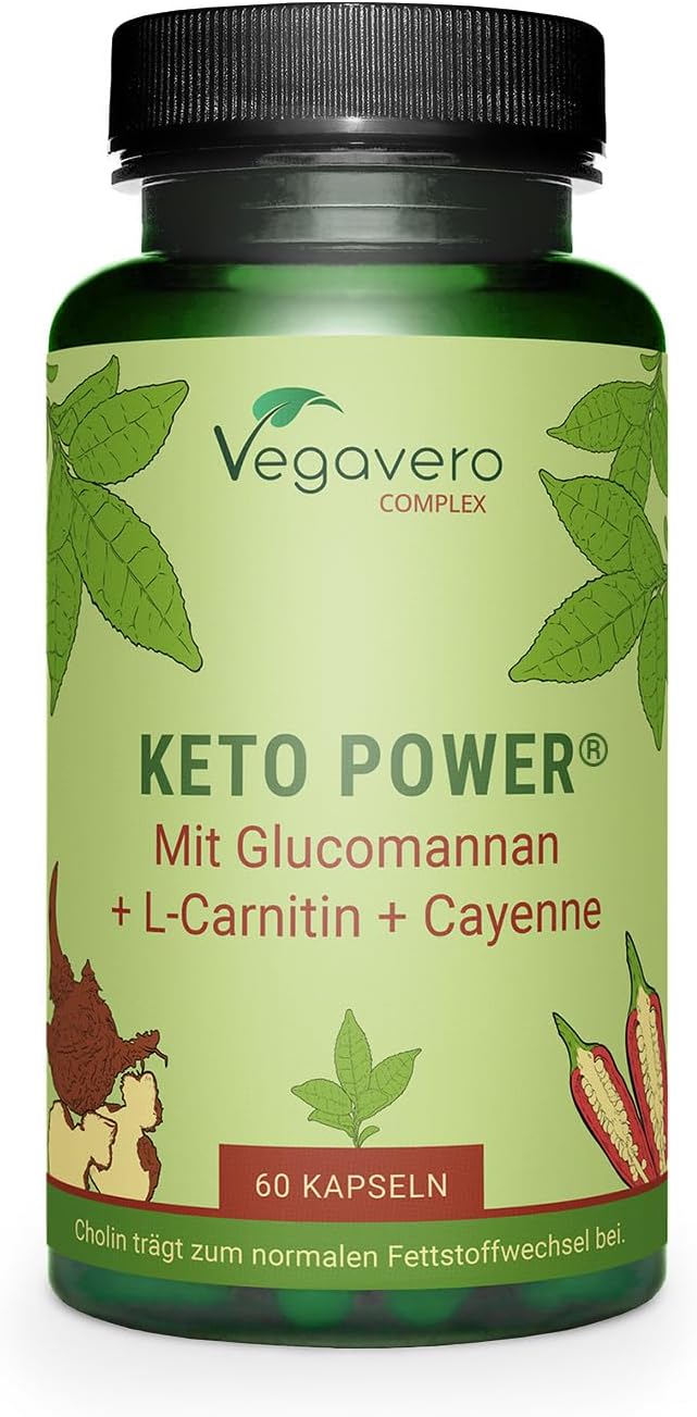 KETO Power - PERTE DE POIDS* - Avec Konjac, L-Carnitine, Thé Vert, Capsaicine - NATUREL & Sans Additifs - 60 Gélules - Vegavero®