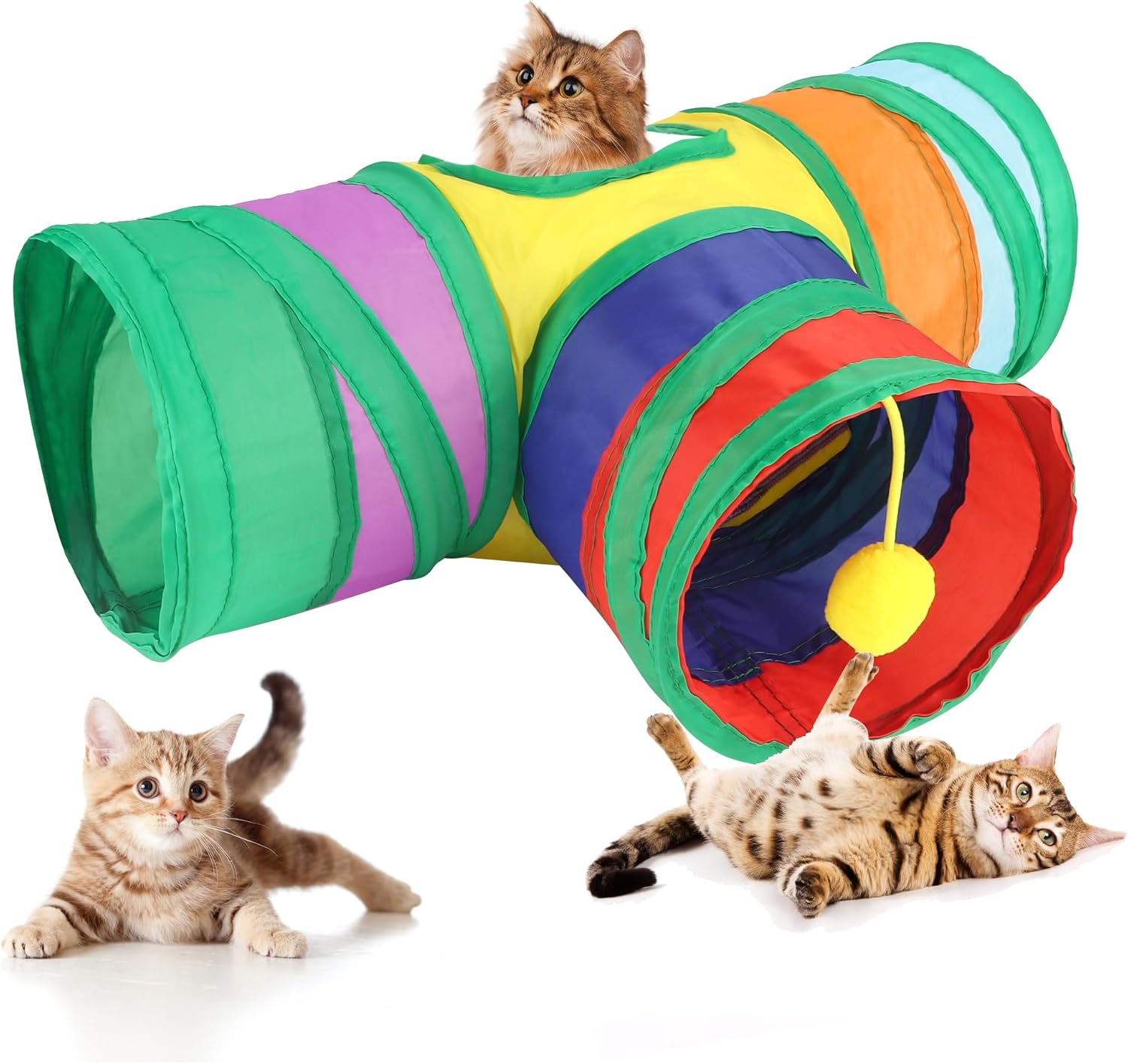 3 Tunnel pour Cochon d'Inde Cachette à Voies Petit Jouet d'activité Animale Chinchilla Furet Hamster Rat Cobaye Utilisation Intérieure et Extérieure avec Balle(T-Tunnel)