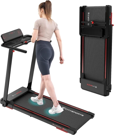 Tapis de Course,Tapis Roulant Pliable 12 km/h,avec Affichage LED,APP et 360° Tablet Holder,Walking Pad Compact pour la Maison et Le Bureau(Black&Red)