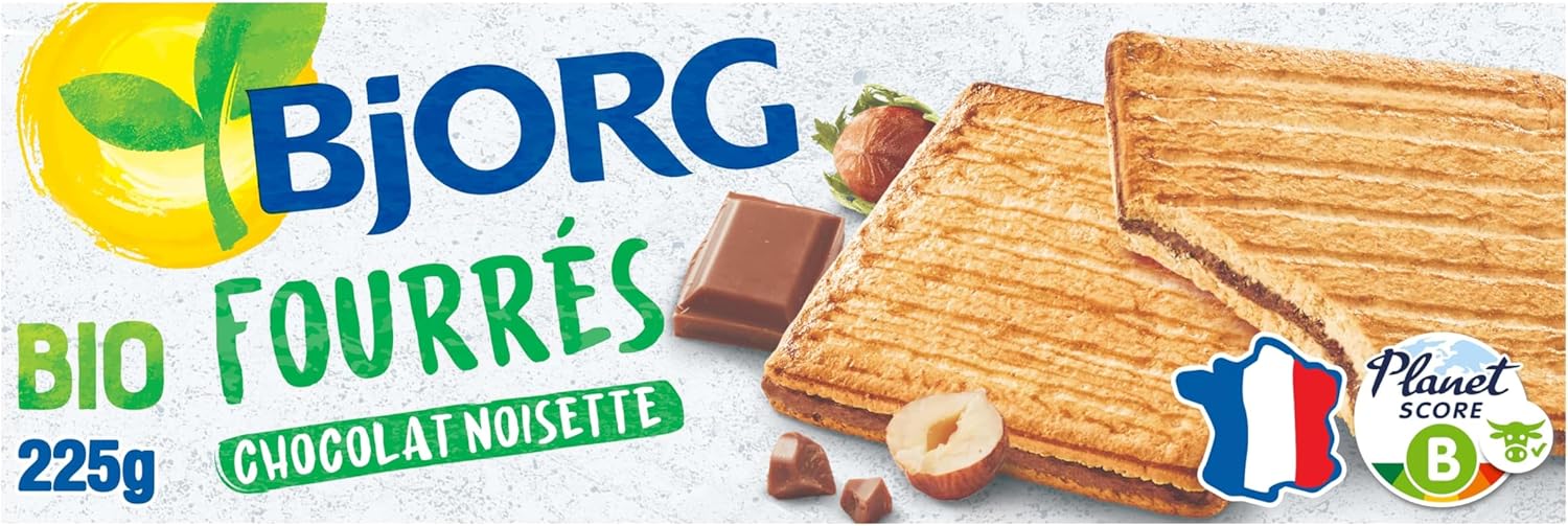 Biscuits Fourrés Chocolat Noisette Bio - Aux Céréales Complètes et Sucres Non-Raffinés - 225 g