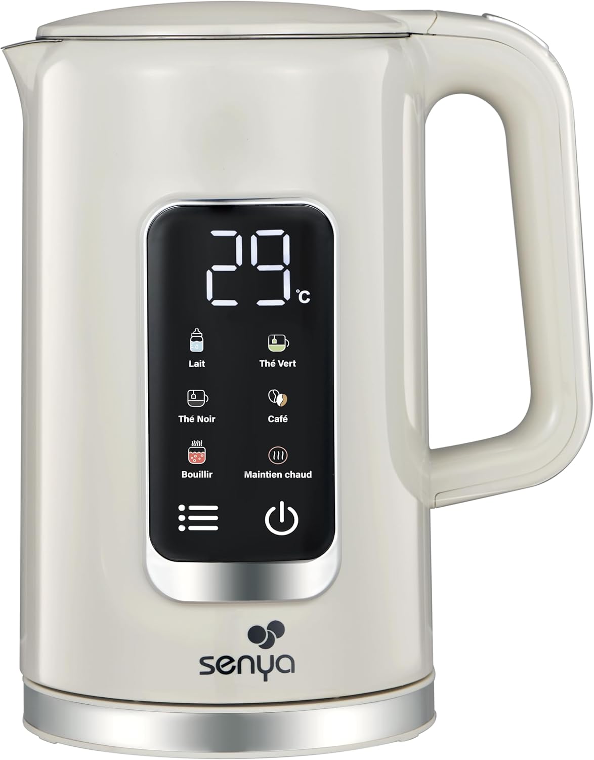 Bouilloire Electrique 1.7L - Grand Ecran Numérique - 5 programmes de Température Automatique et Réglable - Fonction Garder au Chaud - Socle 360° et Poignée Ergonomique - Couleur Crème