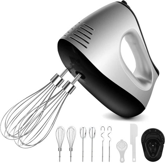 Batteur Electrique 500W à 5 Vitesses et 9 Accessoires Batteur à Main avec Fonction du Turbo Boost Bouton d'éjection et Base de Stockage pour Gâteaux Confitures et Crème etc