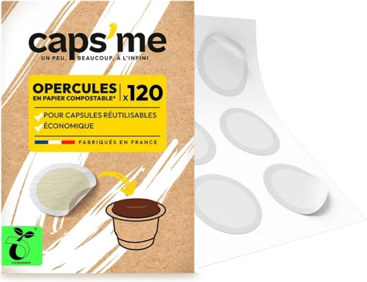 CAPSME - 120 Couvercles Opercules en Papier Compostable pour Capsules Réutilisables Compatible Nespresso Original en inox - Filtre à Extraction Optimale Écologique made in France facile à coller