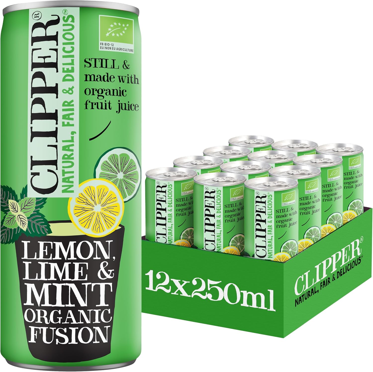CLIPPER - Boisson Rafraichissante Bio - Fusion Citron, Citron Vert, Menthe - Sans sucre ajoutés - 25cl x 12