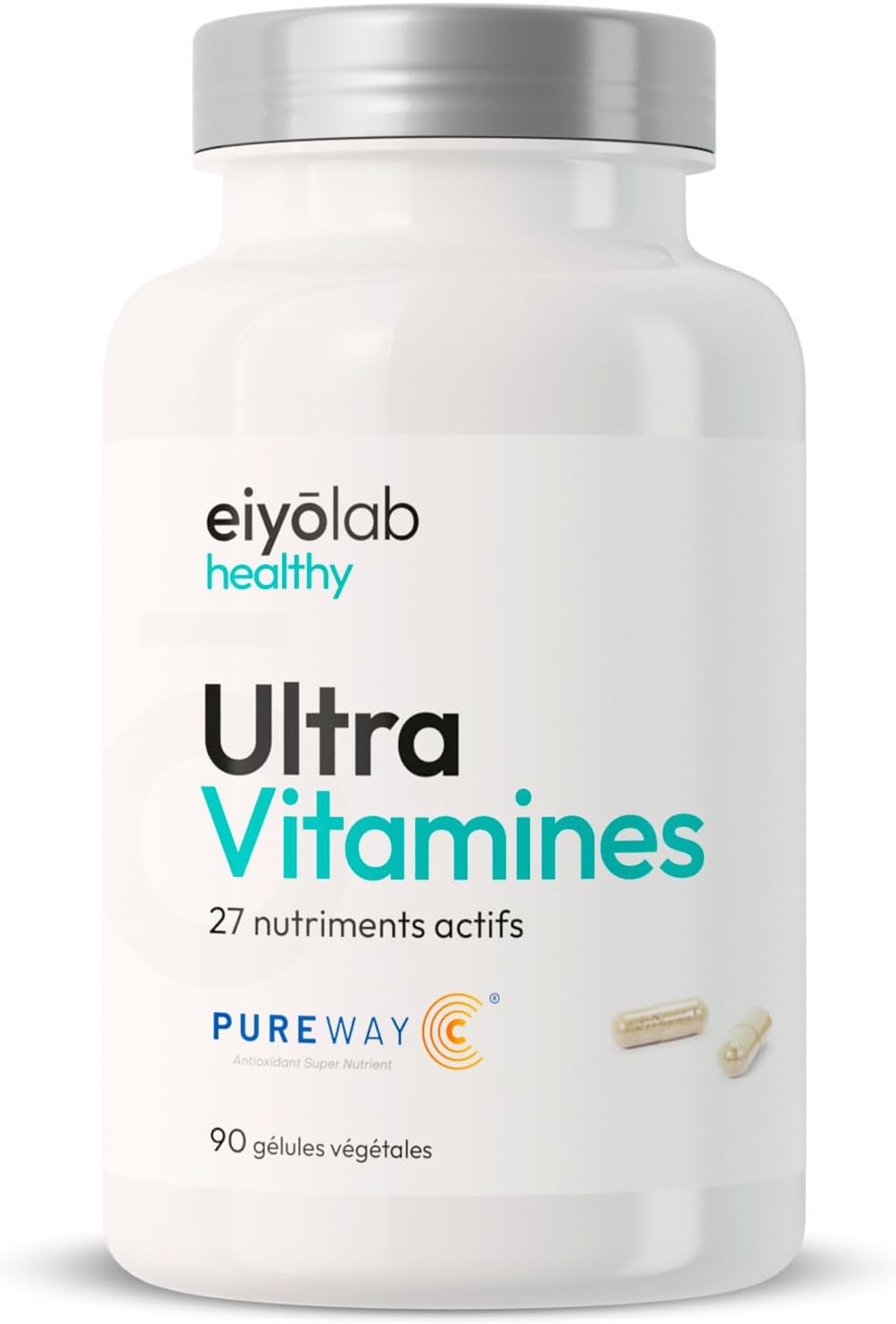 UltraVitamines HT - Multivitamines et Minéraux 27 Nutriments Bio-actifs - Formule Antioxydante Unique - 6 Ingrédients Brevetés - 90 Gélules Végétales - Made in France - Eiyolab