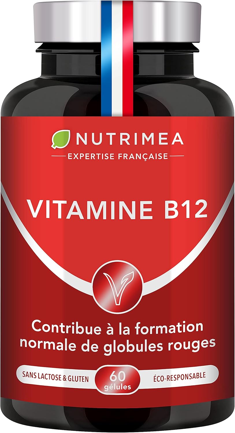 Vitamine B12 Pure - Adapté aux Végétariens et Vegan - 1000 µg de Cyanocobalamine - Fonctions Vitales, Système Nerveux & Immunité - 60 Gélules - Nutrimea - Fabrication Française