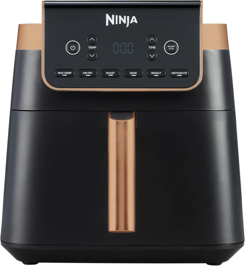 Air Fryer MAX PRO, 6,2 L, Grand tiroir, rôtir, cuire au four, frire sans huile, familial, antiadhésif, panier/plaque croustillante compatibles lave-vaisselle, pinces, noir/cuivre, AF180EUCP