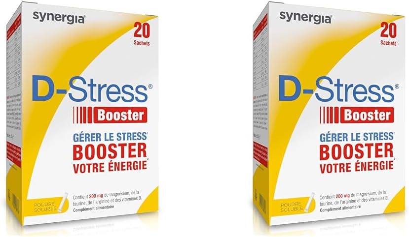 D-STRESS BOOSTER 20 sachets - Magnésium de 3ème Génération + Taurine + Arginine + Vitamines B - Booste l’Énergie Physique et Mentale - LABORATOIRE SYNERGIA (Lot de 2)