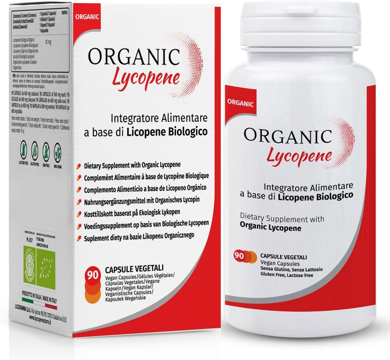 Organic Lycopene - Complément antioxydant au lycopène biologique certifié - Pack de 90 gélules