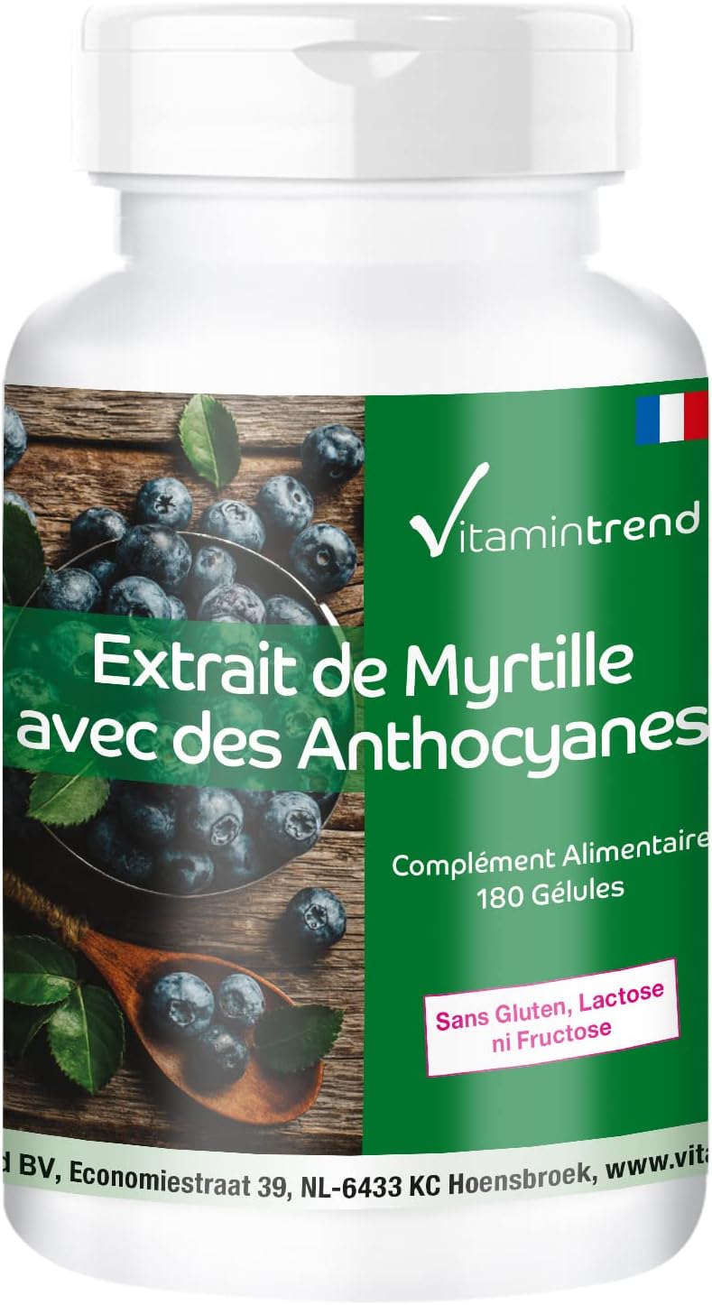 Extrait de myrtille - avec 25% d'anthocyanes - hautement dosé - végan - 180 gélules - Vitamintrend®