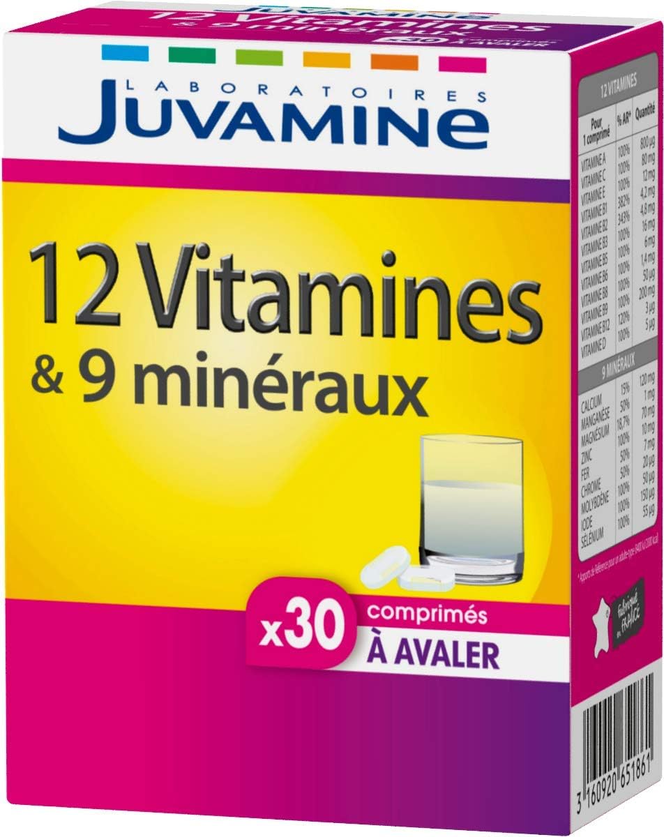12 Vitamines & 9 Minéraux - Aide à réduire la fatigue - 30 Comprimés à Avaler