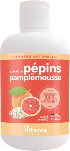 Vitavea - Extrait de Pépins de Pamplemousse + Vitamine C - Booste les défenses naturelles - Forte concentration en bioflavonoïdes - Immunité - 200 ml - 200 jours - Fabriqué en France