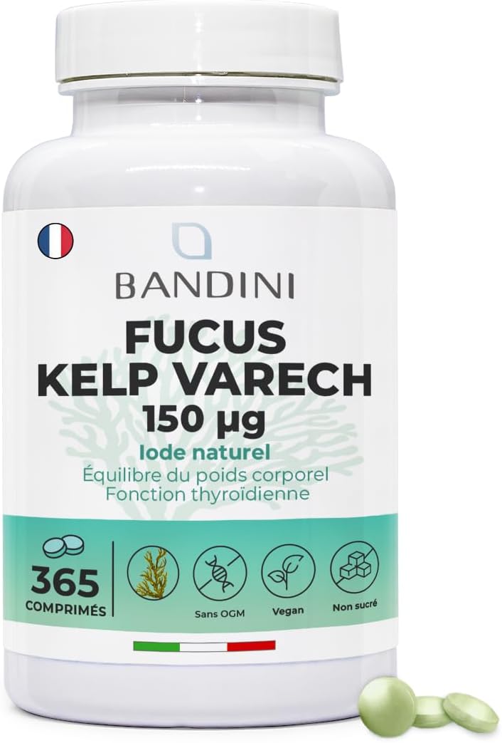® Fucus Algue Varech (Iode Naturel) - 365 Comprimés 150 mcg d'Iode issu d’algues brunes (Couverture 1 An) - Standardisé à 0,1% en Iod - Métabolisme Énergétique, Ongles et Cheveux - Sans OGM