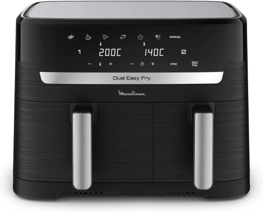 Air fryer deux compartiments, Capacité XXL 8,3L, Jusqu'à 8 personnes, 7 Programmes automatiques, friteuse sans huile, Ecran tactile digital, Easy Fry Dual, EZ901820, Noir