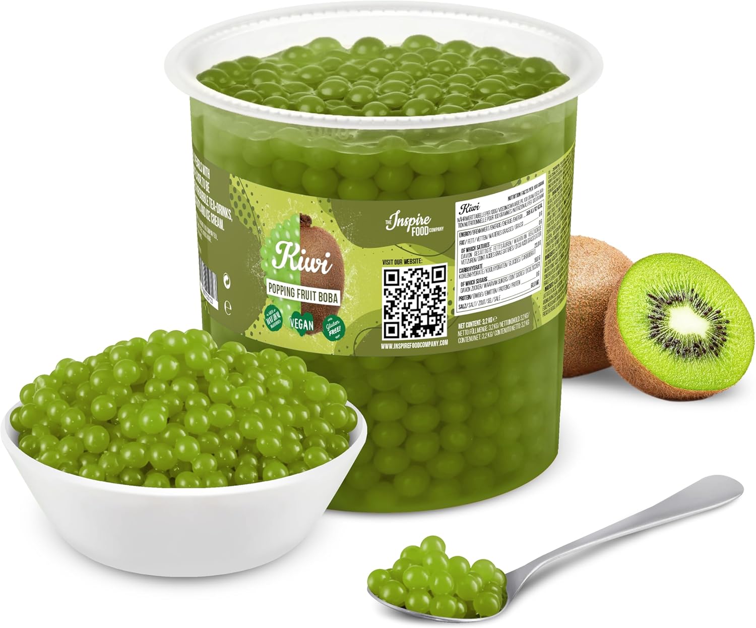 INSPIRE FOOD Bubble Tea Perles Kiwi - Bubble tea, perle de tapioca pour bubble tea - 100% vegan et sans gluten, sans colorant artificiel, 3,2 kg