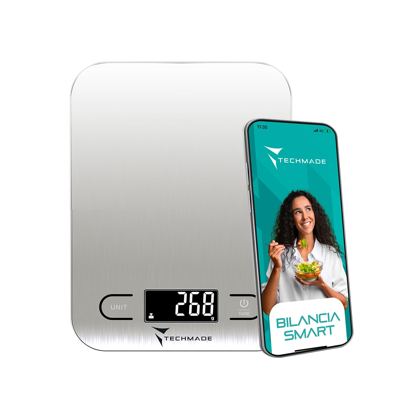 Techmade Balance de cuisine numérique, balance de cuisine avec application, balance de cuisine avec calculatrice nutritionnelle, fonction tara, agenda alimentaire max 5 kg