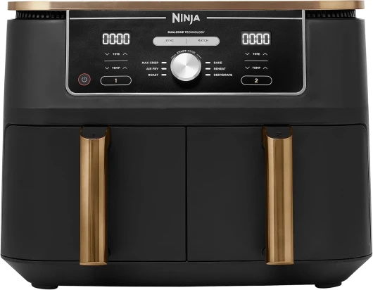 Foodi MAX Dual Zone Air Fryer, 2 Tiroirs, 9,5L, 6-en-1, Sans Huile, Air Fry, Max Crisp, Rôtir, Cuire, Paniers Antiadhésifs Lavables Au Lave-Vaisselle, Cuivre/Noir Exclusivité Amazon AF400EUCP