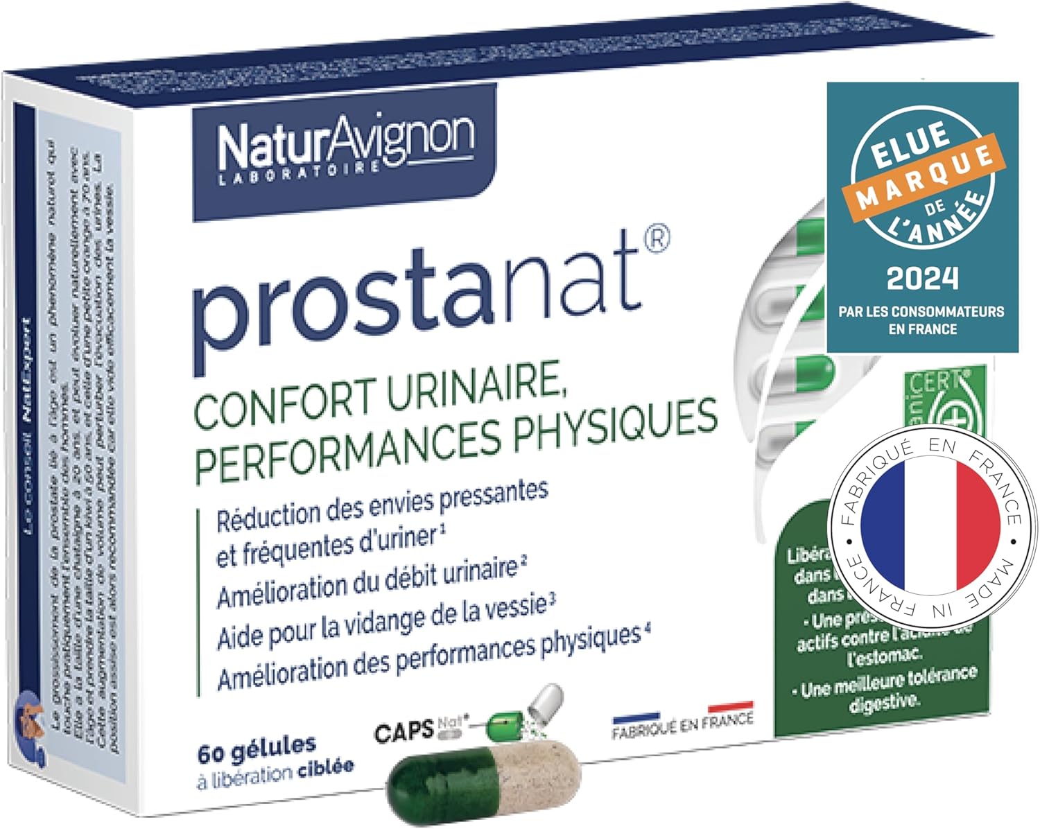 NaturAvignon Prostanat - Complement alimentaire Prostate Confort urinaire homme, Performance physique - Saw Palmetto (palmier nain) graine de courge (huile de pepin de courge) Ginseng Zinc - 60gélules