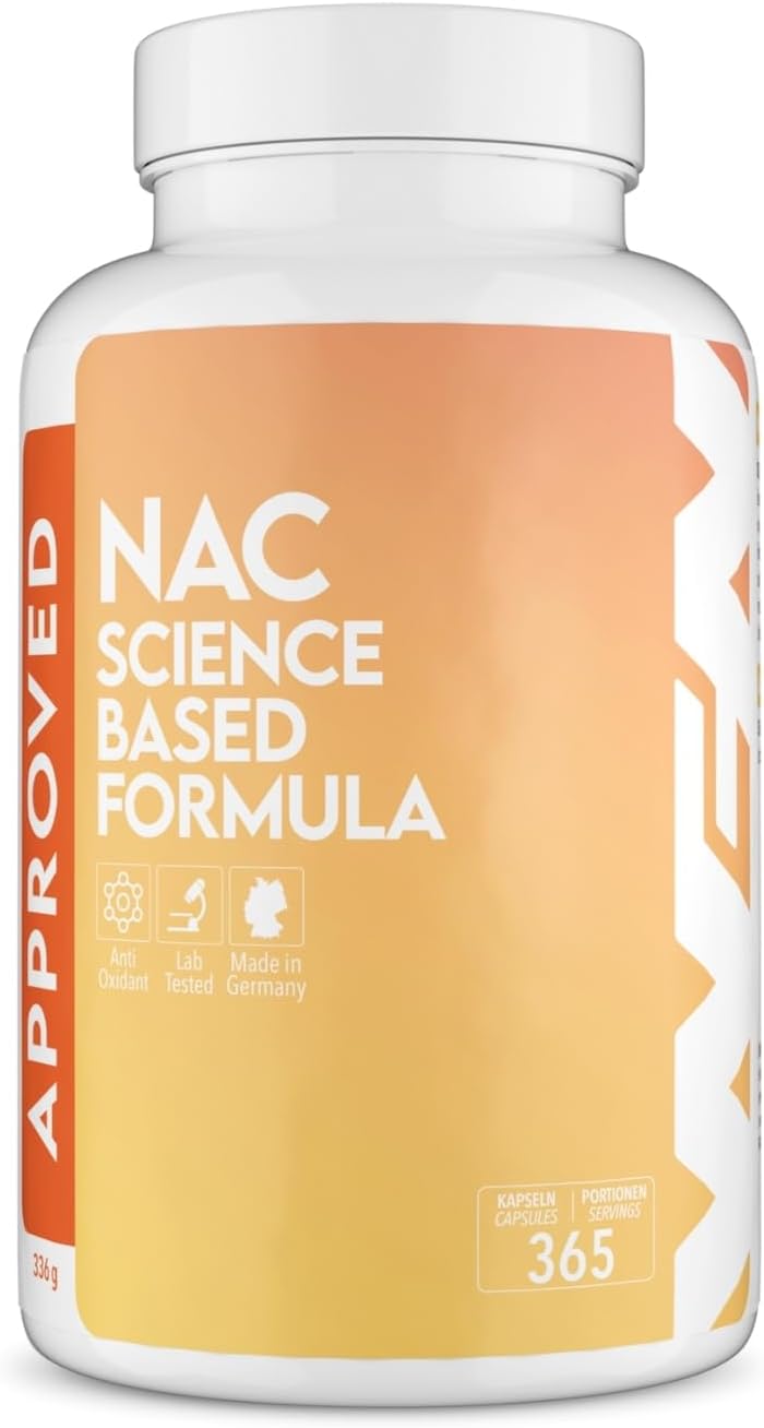 WFN Approved NAC N Acetyl Cysteine - 800 mg par gélule - 365 gélules - 12 mois d'approvisionnement - Hautement dosé, vegan, sans additifs - Fabriqué et testé en Allemagne
