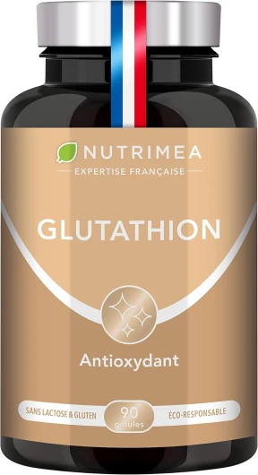 GLUTATHION - Réduit à 98% - Formule avec Précurseurs dont NAC + Vitamine C - Renforce l'Immunité, Antioxydant - Anti-âge, Peau Illuminée - 90 Gélules Vegan - Nutrimea - Fabriqué en France