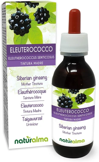 Éleuthérocoque ou Ginseng de Sibérie (Eleutherococcus senticosus) racines Teinture Mère sans alcool Naturalma - Extrait liquide gouttes 120 ml - Complément alimentaire - Végétalien ou végan