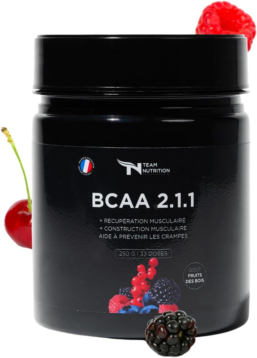 BCAA TEAM NUTRITION 2.1.1 en Poudre - Haute Qualité Prise de Masse - Leucine, L-Isoleucine, L-Valine - Idéal pour Tous Objectifs Sportifs - 250 grammes- Marque Française