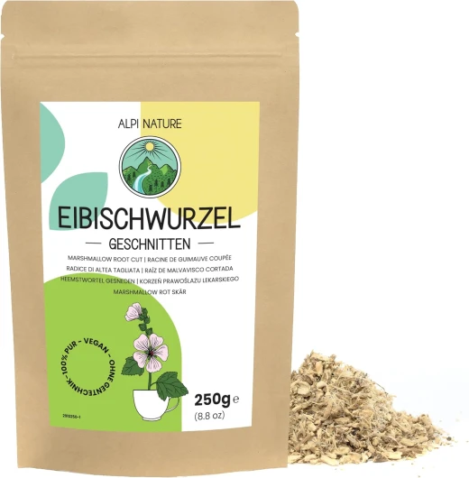 Thé de Racine de Guimauve 250g par Alpi Nature, Thé en Vrac de Guimauve, Racine de Guimauve Coupée et Non Pelée, Thé en Vrac de Racine de Guimauve pour la Préparation du Thé de Guimauve