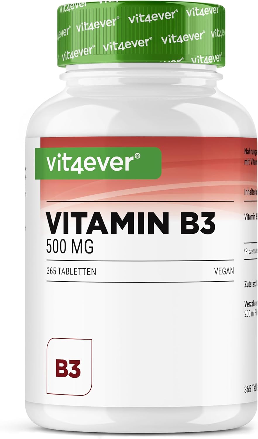 Vitamine B3 (Niacine) - 500 mg - 365 Comprimés - Nicotinamide Haute Dose - Flushfree - Sans Additifs Indésirables - Vegan