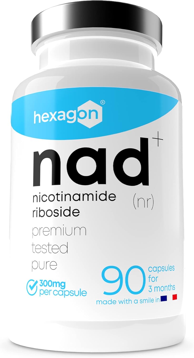 NAD+ Nicotinamide Riboside Chloride 300mg - +3 Mois de Cure - NAD Booster - Anti-Aging & Contre la Fatigue - Fabriqué et Testé en France - 90 Gélules Végétales - Vegan - Hexagon