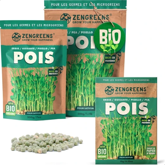 ZenGreens® - Graines de pois bio - Choisissez entre 10g, 200g et 500g - Graines de pois avec un taux de germination supérieur à 97% - Microgreens 200 g (Lot de 1) Graines de pois bio