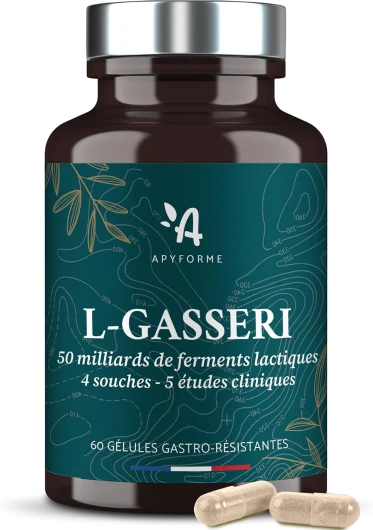 Lactobacillus Gasseri Probiotique Ventre Plat - Flore Intestinale Digestion - Jusqu'à 50 Milliards d'UFC/Jour - Gélules Gastro-Résistantes - 100% FRANÇAIS - Fabriqué en France par Apyforme