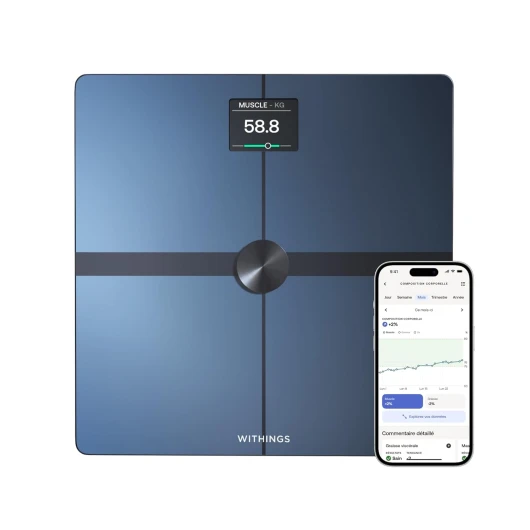 Body Smart - Balance connectée WIFI avec composition corporelle avancée (Poids, Masse grasse/ Musculaire/ Osseuse, Eau, Indice de graisse viscérale), Balance pèse personne, Noir