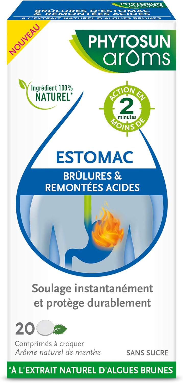 Brûlures d'estomac et Remontées Acides - Arôme Naturel Menthe - Sans Sucre - 20 Comprimés à Croquer