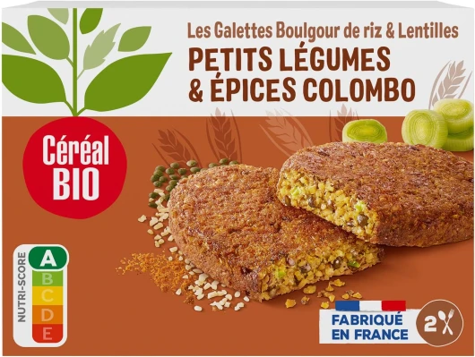 Galettes Boulgour de Riz & Lentilles, Légumes & Colombo - Végan et Bio - Simple et Rapide à Réchauffer - 200g (2 x 100g) - 197647